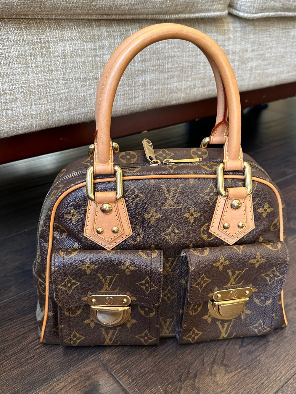 Louis Vuitton Manhattan PM Brown Monogram Satchel Zip Bag